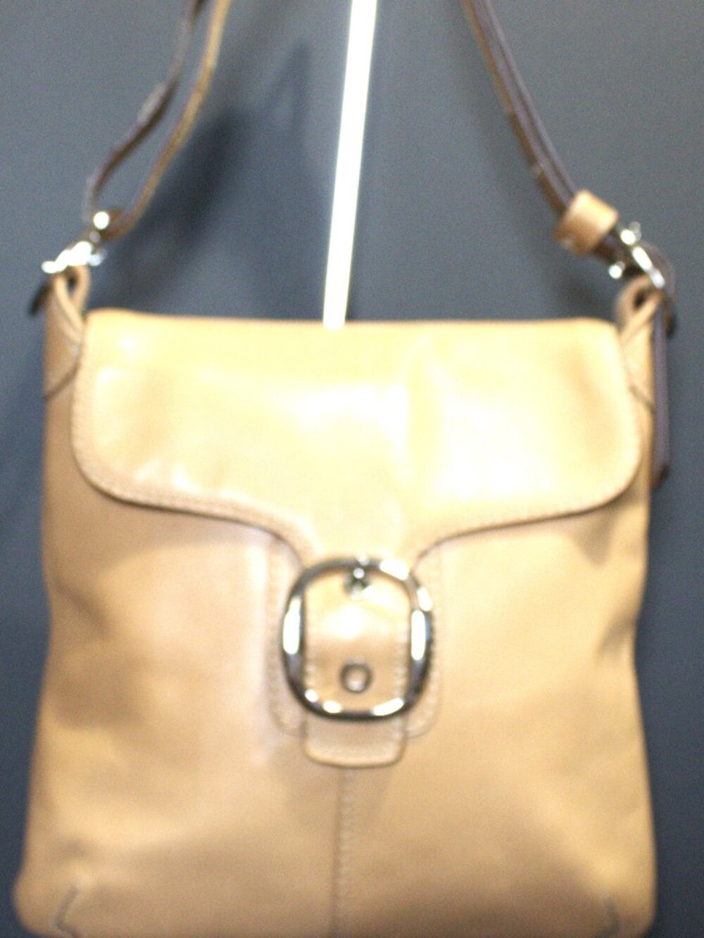 Coach Bleecker Tan Leather Large Buckle Duffle Crossbody Shoulder Bag